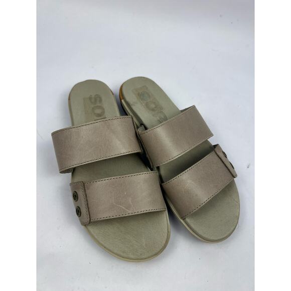 Sorel, NL2937-005 Torpeda Slide Leather Slides, Taupe, Slip-On Comfort Sandals - Picture 4 of 14
